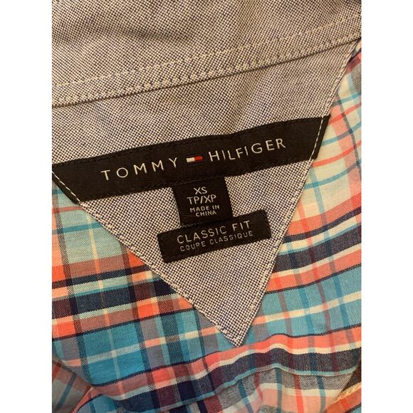 Tommy Hilfiger men blue orange plaid short sleeves button shirt size XS - Picture 3 of 7